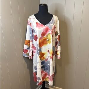 Made with Love Women’s Large Floral Long Sleeve Dress Layered Bell Sleeve